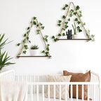 2 Pack Artificial Ivy Wall Hanging Shelves Boho Floating Shelves Wall Decor, Adjustable Rustic Wood Shelf with LED Light Storage Rack Macrame Plant Shleves Holder for Bedroom