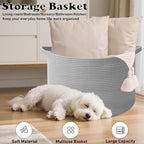 90L Large Blanket Basket,21.7"L x 21.7"W x 13.8"H Rope Woven Baskets with Handles, Toys Storage Bins,Laundry Basket Perfect for Living Room, Nursery,Bedroom,Home Organization,Light Gry
