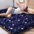 MAXYOYO Navy Starry Sky Japanese Floor Futon Mattress, Tatami Floor Mat Portable Camping Mattress Kids Sleeping Pad Foldable Rolling Up Floor Lounger Couch Bed Queen with Mattress Protector Cover