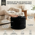 Round Pouf Ottoman Foot Rest, 17"×15" Foam Filled Foot Stool for Living Room, Lightweight Decorative Pouf Stool for Couch or Chair, Soft Modern Ottoman for Home Decor, Black