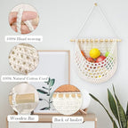 Hanging Fruit Basket Handmade Boho Cotton Rope Wall Hanging Basket Over Door Storage Woven Baskets for Kitchen and Bedroom to Store Any Small Stuffe (1, white)