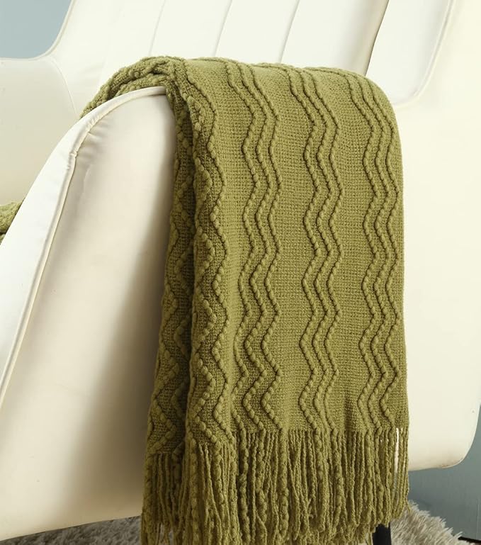 CREVENT Knitted Decorative Throw Blanket for Couch Sofa Chair Bed，Soft Warm Cozy Light Weight for Spring Summer Fall (50''X60'' Avocado Green Christmas Green)