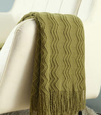 CREVENT Knitted Decorative Throw Blanket for Couch Sofa Chair Bed，Soft Warm Cozy Light Weight for Spring Summer Fall (50''X60'' Avocado Green Christmas Green)
