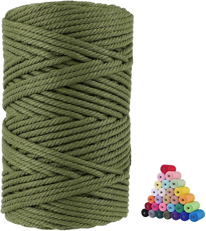 FLIPPED 100% Natural Cotton Macrame Cord,5mm x110 Yards Macrame Cords Colored Cotton Macrame Rope Craft Cord for DIY Crafts Knitting Plant Hangers Christmas Wedding Décor（Olive Green）