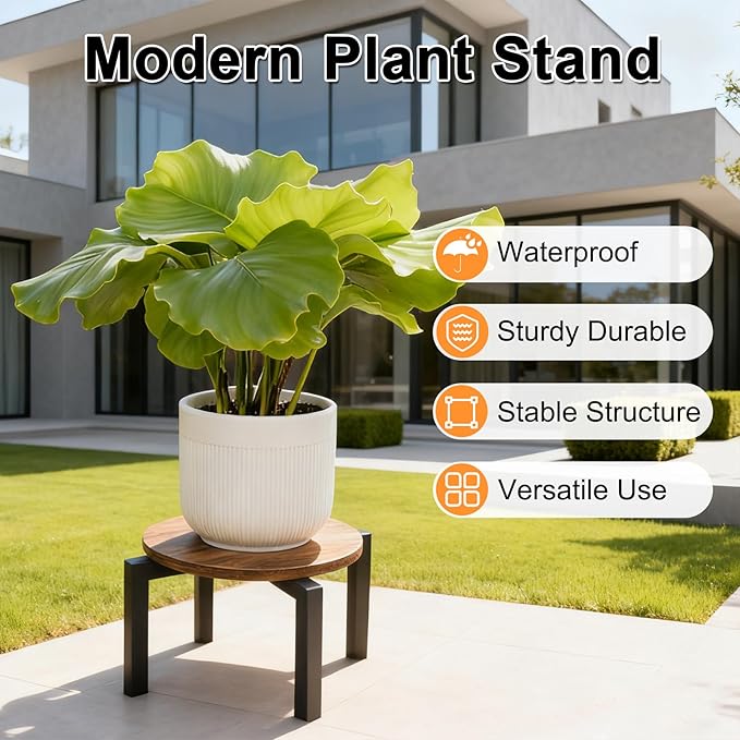 Plant Stand Indoor, Heavy Duty Sturdy Metal Plant Holder, Wooden plant Stool, Single Plant Pot Stand Low Short Planter Stand Fit 5-12 Inch Pot