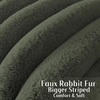 FUTEI Olive Green Decorative Throw Pillow Covers 22x22 Inch Set of 2, Square Soft Faux Rabbit Fur Big Striped Cushion Cover,Home Decor for Couch Sofa Bed Living Room