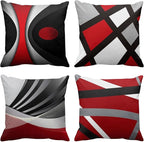 Emvency Set of 4 Throw Pillow Covers Modern Abstract Red Stripes Gray Black White Acrylic Bold Grey Decorative Pillow Cases Home Decor Square 18x18 Inches Pillowcases
