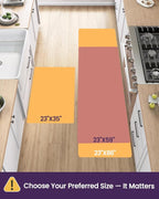 DEXI Kitchen Mats for Floor Cushioned, 23x35 Wide Runner Rug Non Slip, Waterproof Soft Comfort Standing Padded Anti Fatigue Decorative, Brown/White