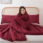 ROSGONIA Oversized Queen Comforter Dark Red, 3pcs (1 Comforter & 2 Pillowcases) Lightweight Oversized Queen Comforter Sets Bedding Blanket Quilts