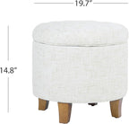 Homepop Home Decor | Upholstered Round Tufted Foot Rest Ottoman | Ottoman with Storage for Living Room & Bedroom | Decorative Home Furniture, Cream Textured Solid