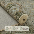 9x12 Area Rugs for Living Room Bedroom, Large Washable Rug, Vintage Floral Boho Rug, Non Slip & Low Pile Faux Wool Thin Carpet for Indoor Dining Room and Kids Room(Olive Brown 9x12ft)