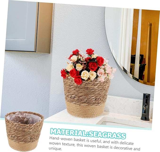 Mipcase Versatile Woven Storage Basket Plant Basket Seagrass Planter Boho Decor