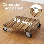 Bamworld Wood Plant Caddy with Wheels, 300lb Capacity, Heavy Duty Planter Stand with Wheels 12inch Plant Dolly 2 Pack Premium Quality, Ready to Use