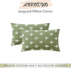 ANRODUO Pack of 2 Sage Green Floral Boho Decorative Throw Pillow Covers with Tufted Rhombic Jacquard for Room Decor Pillow Covers 12x20 Cute and Soft Pillowcase for Couch Sofa and Living Room Fall