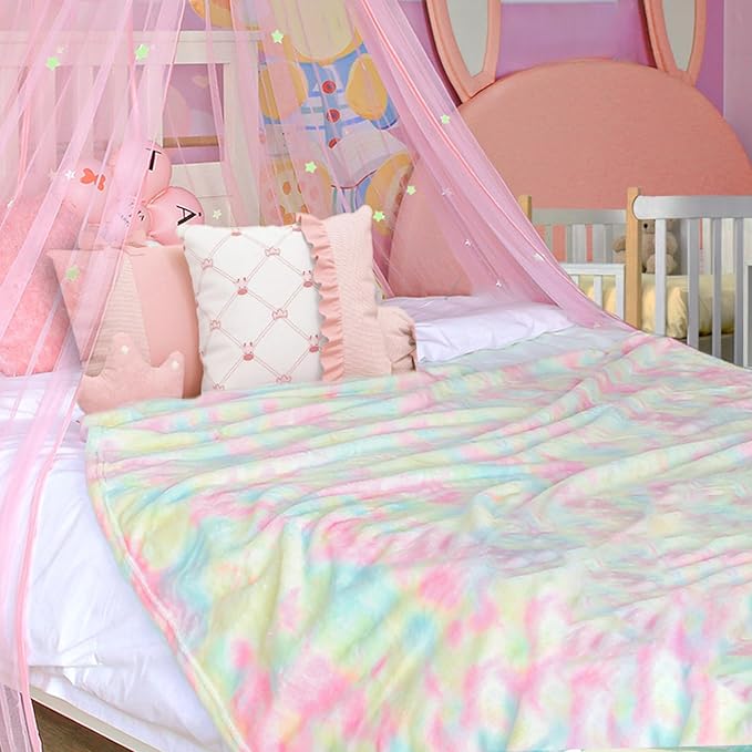 MACEVIA Tie Dye Rainbow Throw Blanket for Couch, Colorful Cute Blankets and Throws, Soft Fleece Flannel Plush Blanket for Chair Sofa Bed 260GSM, Suitable for All Seasons (Rainbow, 50"x60")