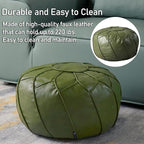 Louis Donné Handmade Moroccan Boho Chic Eco-Friendly Waterproof Faux Leather Unstuffed Pouf Ottoman Cover,Round Storage DIY Foot Rest, Ethnic Decorative Accent for Living Room Bedroom（Green）