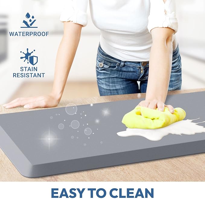 4/5 Inch Thick Kitchen Mat - Cushioned Anti Fatigue Mats for Kitchen Floor - Easy to Clean, Waterproof, Non-Slip Kitchen Rug for Sink, Office, Kitchen (17''x60'' Grey)