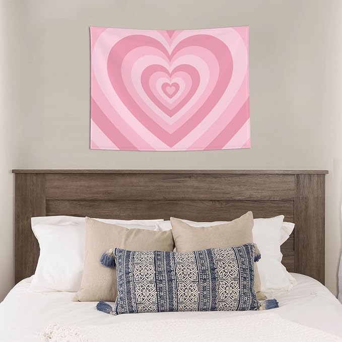 Ochori Pink Heart Preppy Tapestry 29x37 In Aesthetic Wall Hanging Decorative Tapestries Cute Preppy Banner For Teen Girl Bedroom College Dorm Home Living Room Party Decor