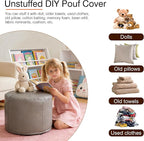 Unstuffed Ottoman Pouf Cover 20 X 15 Inch, Round Pu Leather Foot Stool, Floor Bean Bag(No Filler), Foot Rest with Storage for Living Room/Bedroom/Office, Gray
