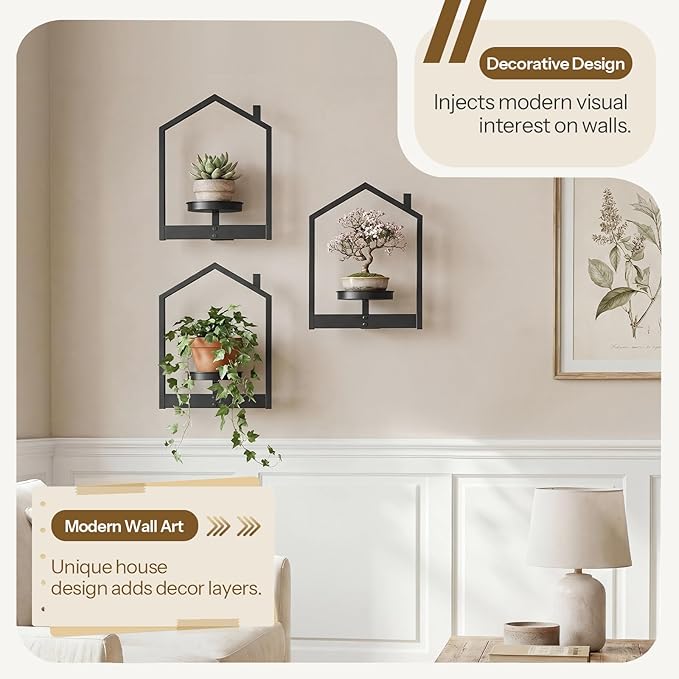 HOOBRO Wall Plant Holder, Wall Planters for Indoor Plants Set of 3, Plant Hanger Indoor Window Plant Shelves Frames Decor for Living Room Window, Black BK08HJP301