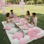 91 x 71 Extra Large Outdoor Boho Picnic Blanket with Pink Table Runner, 6 Throw Pillow Covers 6 Napkins Woven Cotton Yarn Oversize Beach Blanket Washable Picnic Camp Wedding
