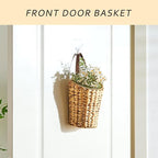Handwoven Front Door Basket Water Hyacinth Wall Hanging Basket Decorative Boho Mounted Organizer for Dried Flower Plants Storage Basket for Garden, Home, and Farmhouse Décor