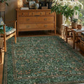 5x7 Area Rugs for Living Room Bedroom, Large Washable Rug, Green Vintage Floral Boho Rug, Non Slip & Low Pile Faux Wool Thin Carpet for Indoor Dining Room and Kids Room(Green 5x7ft)