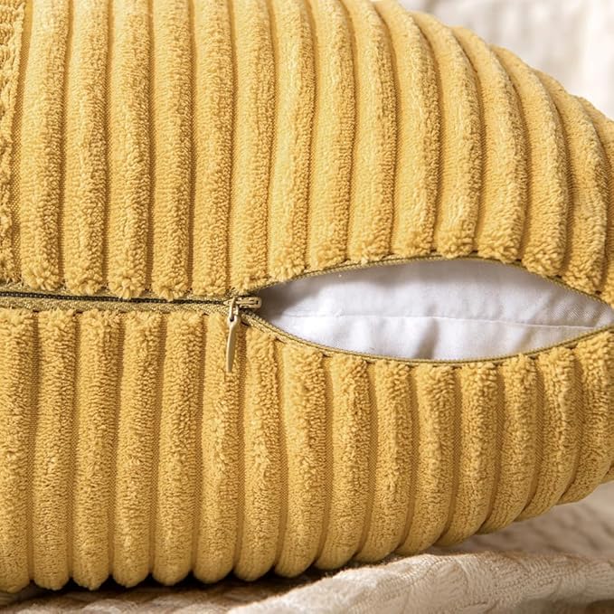MIULEE Golden Mustard Decorative Throw Pillow Covers 18x18 Inch for Couch Bed Sofa Pack of 2 Boho Farmhouse Throw Pillows Soft Cross Corduroy Patchwork Textured Cushion Cases