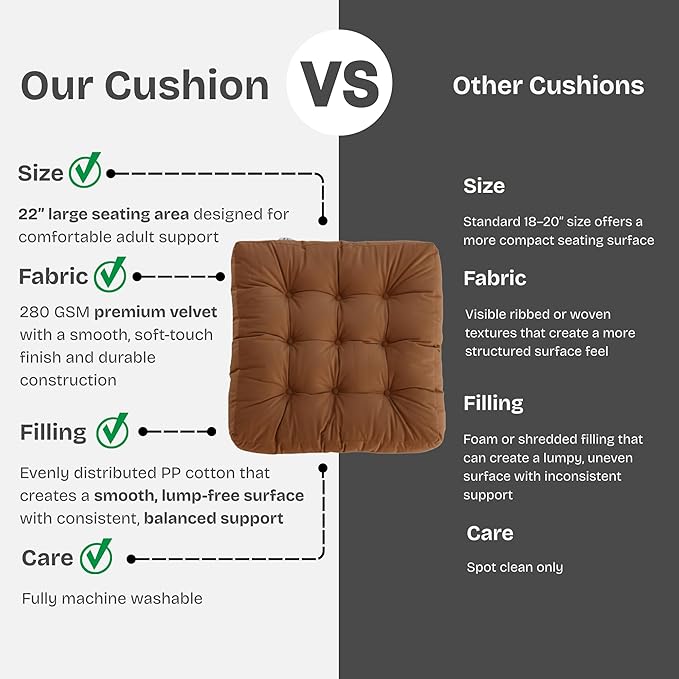 Meditation Floor Pillow Set of 2, Large Velvet Floor Pillows for Sitting, Tufted Floor Seating Cushions for Adults, Big Pillows for Yoga & Living Room, 22x22 Inch, Brown