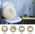 Namalu 2 Pcs Round Throw Pillow 13.8 Inch Decorative Round Velvet Floor Pillows Pumpkin Throw Pillows with Center Button for Thanksgiving Home Decor Living Room Sofa Couch Bed Chair (Cream)