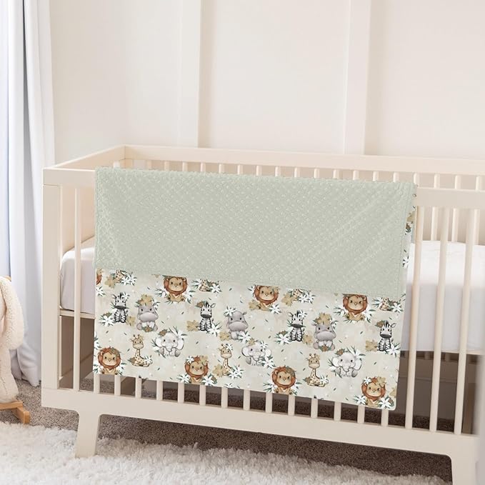 Baby Safari Retro Flowers Baby Blankets for Girl Boy Lion Elephant Giraffe Hippo Soft Mink Dotted Backing Double Layer Swaddle Blanket African Jungle Animal Bed Throw for Infant Toddler Nursery 30x40