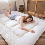 MAXYOYO Japanese Floor Mattress Futon Mattress, Thicken Sleeping Pad Foldable Roll Up Floor Futon for Adults Tatami Mat Dormitory Bed Lounger, Off White, Twin Size