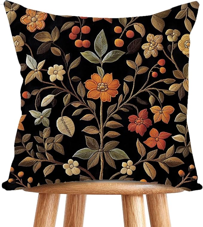 William Morris Abstract Vintage Print Floral Velvet Design Throw Pillow Covers Home Decor, Retro Art Decor Pillowcase Cushion Cover for Bed Sofa Living Room, Square 18x18inch (Black-Floral)