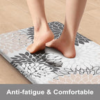 Kitchen Rugs and Mats Cushioned Anti Fatigue Kitchen Mat 2PCS Non-Skid Waterproof Boho Kitchen Runner Rug Comfort Foam Standing Mat for Office,Laundry,Kitchen Sink,Grey Floral