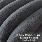 FUTEI Dark Grey Decorative Throw Pillow Covers 12x20 Inch Set of 2, Square Soft Faux Rabbit Fur Big Striped Cushion Cover,Home Decor for Couch Sofa Bed Living Room