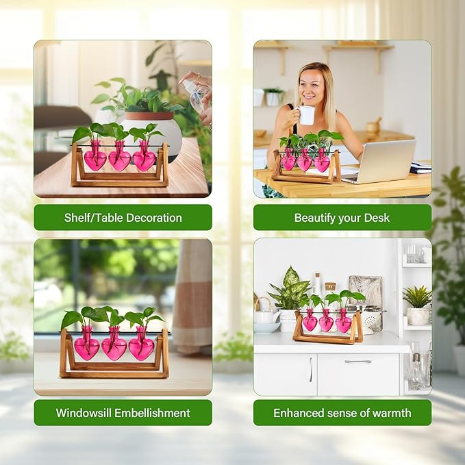 XXXFLOWER Plant Terrarium Propagation Stations Unique Gifts for Women Wife Mom Plant Lovers 3 Heart Shaped Vases for Hydroponics Home Garden Office Decor(Plants NOT Included)