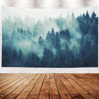 EMMTEEY Forest Tapestry Wall Art - Misty Pine Tree Landscape with Foggy Mountain, Large 92.5x70.9 Inch Nature-Themed Decor for Living Room Bedroom Indoor Spaces