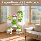 LASZOLA 8 Tiered Plant Stand Indoor Outdoor with Plastic Tray, Corner Folding Tall Flower Display Rack, Modern Plant Holder Shelf for Outdoor Patio Porch Garden Office Living Room, White