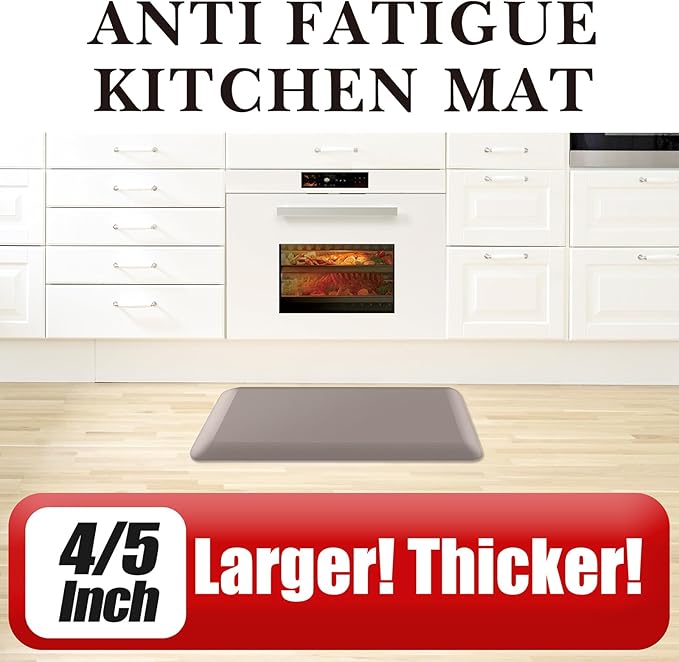4/5 Inch Thick Kitchen Mat - Cushioned Anti Fatigue Mats for Kitchen Floor - Easy to Clean, Waterproof, Non-Slip Kitchen Rug for Sink, Office, Kitchen (17''x60'' Brown)