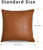 Tosewever Faux Leather Throw Pillow Covers, 20 x 20 inch Set of 2 Luxury Cognac Brown Modern Pillowcases Solid Decorative Square Cushion Cases for Bedroom Living Room Couch Bed Sofa (Brown, 20" x 20")