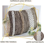 Decorative Boho-Chic Lumbar Pillow Cover 12x20 Premium Handwoven Tufted Cotton &Wool Accent Pillows, Earthy Color Throw Cushion, Farmhouse & Bohemian Home Decor (Limited Edition Cover Only)
