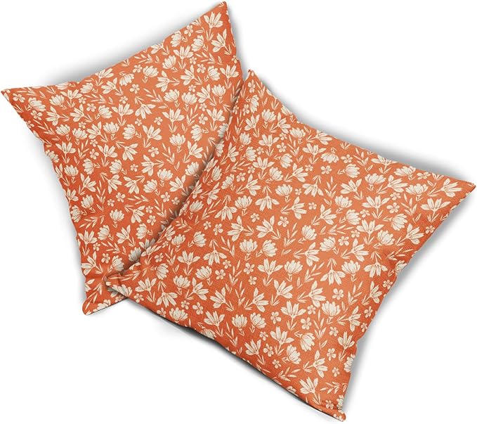 Orange Floral Pillow Covers 22x22 Set of 2 Vintage Rustic Old Style Cute Small Flower Print Decorative Outdoor Pillowcases Farmhouse Throw Cushion Case Decor for Couch Sofa Bed