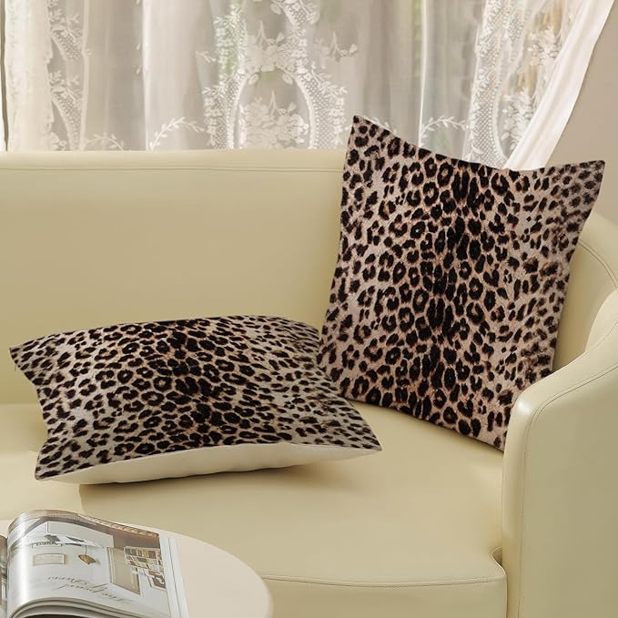 Brown Leopard Pillow Covers 18x18 Set of 2 Cheetah Throw Pillows Skin Animal Print Pillow Cases Cheetah Print Room Decorative Pillows Outdoor Farmhouse Soft Cotton Cushion Case for Couch Sofa