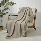 CREVENT 50"X60" Farmhouse Breathable Soft and Warm Classic Throw Blanket for Sofa Couch Bed, Faux Cashmere Home Decoration Throw with Tassles (Coffee)