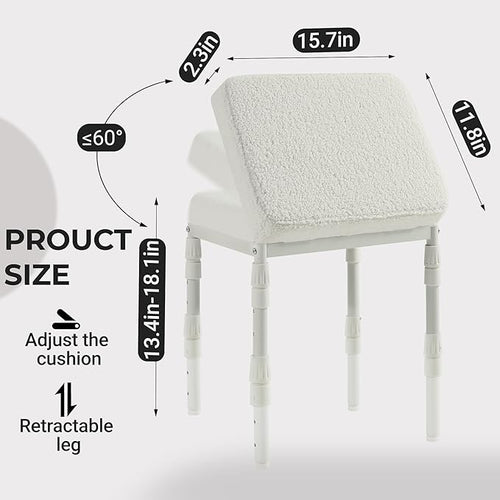 Adjustable Ottoman Pouf, 4 Height Position & 60 Degree Tilt Angle Teddy Bear Fleece Ottomans Foot Stools Pouffe Footstool for Under Desk for Living Room Home Office(Beige Fleece)