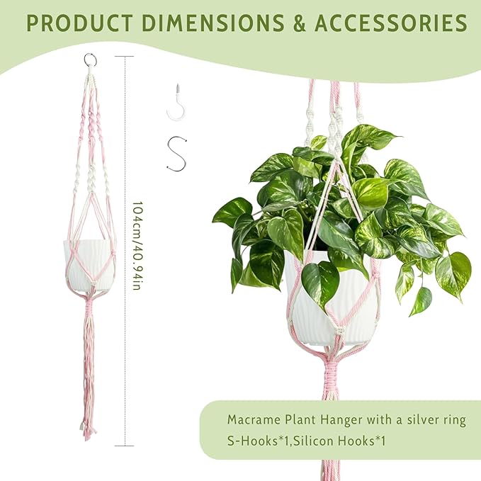 XXXFLOWER Macrame Plant Hanger with Hooks Handmade Woven Cotton Rope,Hanging Planter Basket String for Indoor Outdoor Boho Decor,Set of 1(Pots and Plants NOT Included)