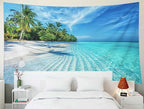 EMMTEEY Beach Tapestry Wall Decor 60X50 Inch-Summer Calm Sea Waves with Palm Trees Durable Wall Art for Bedroom