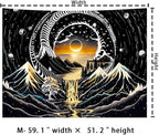 Amhokhui Black and White Tapestry Sun Mountain Tapestry Starry Night Aesthetic Tapestries Trippy River Landscape Tapestries Dark Wall Hanging Decor for Home