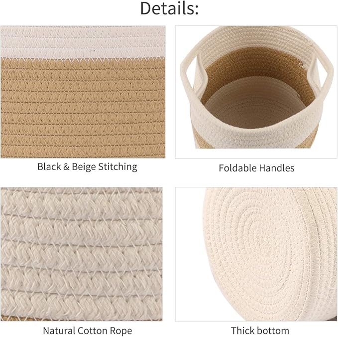 Cotton Rope Plant Basket Modern Woven Basket Pot Indoor Planter Up to 8 Inch Pot Storage Organizer Basket Rustic Home Décor (8.5''x8.5'', Grey&White)