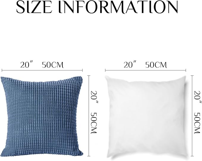 Softalker Throw Pillow Covers 20x20 Inch, Set of 2, Soft Corduroy Boho Stripe Decorative Pillow Cover, Couch Fluffy Pillow Cover for Farmhouse Home Decor Bed Living Room, Blue